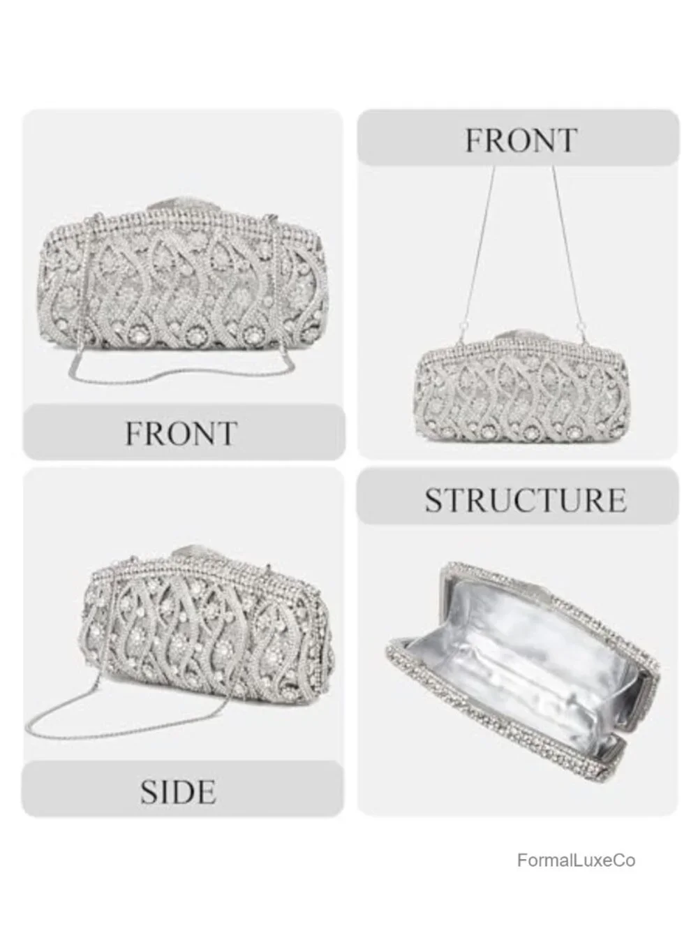 Hollow-Out Crystal Minaudiere Clutch Fits iPhone 14 Gala Evening Bag